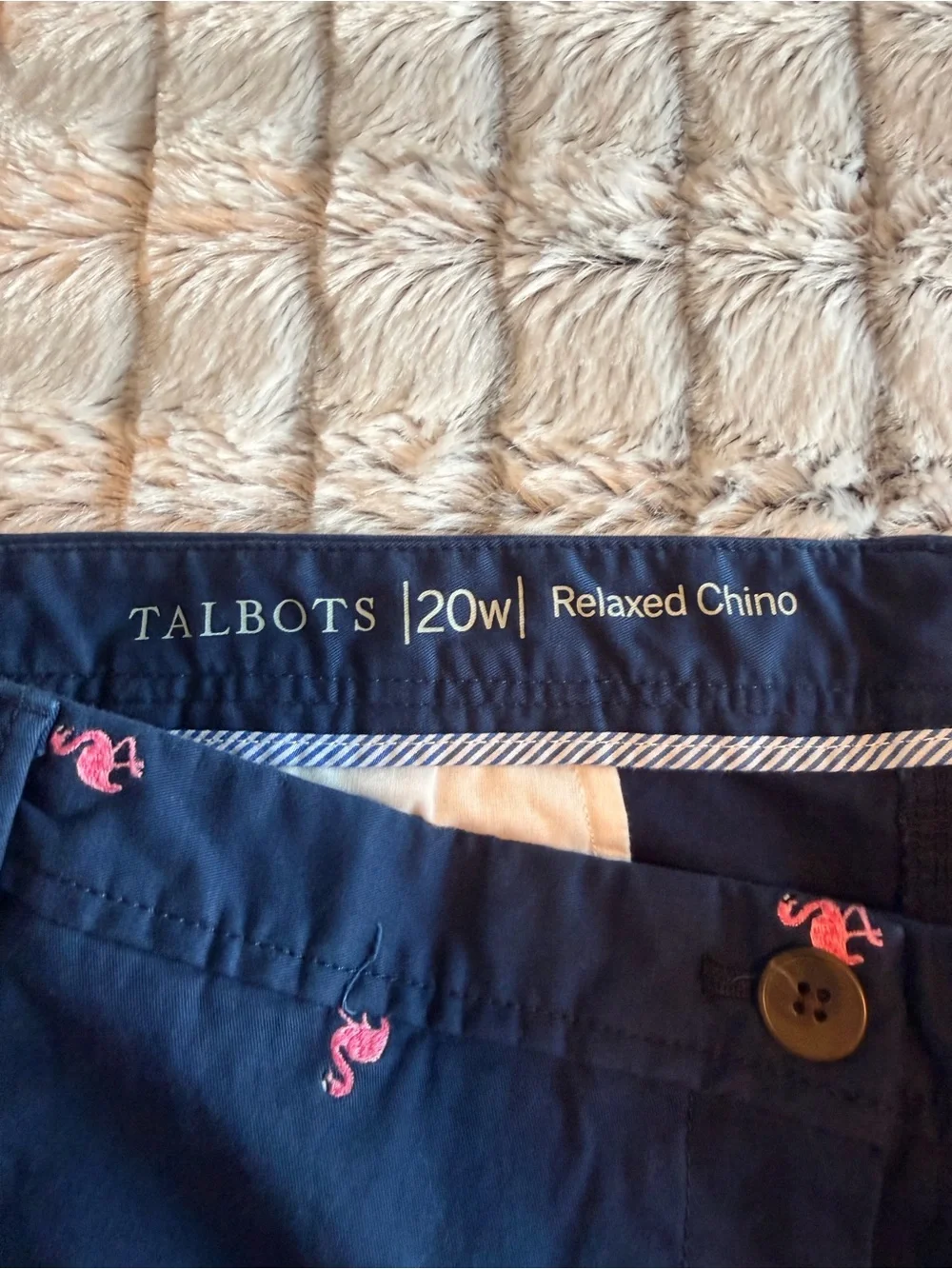 Talbots Navy Relaxed Chino Pants with Pink Flamingo Embroidery SIZE 20W - Picture 5 of 12
